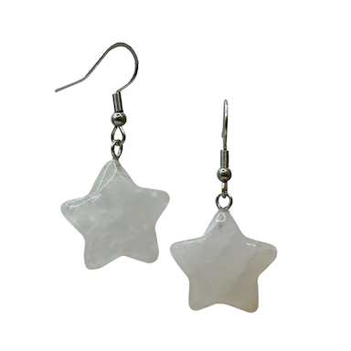 White Quartz Star Surgical Steel Earrings
